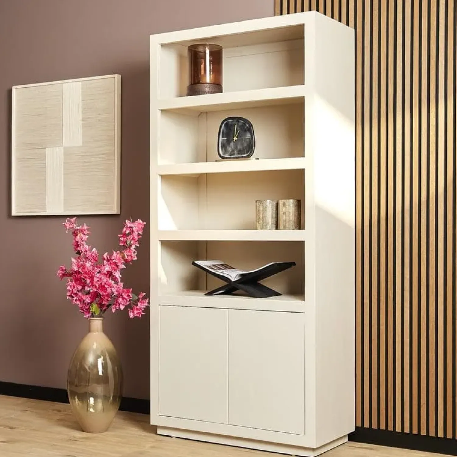 Furndea Vakkenkasten|Boekenkasten|Boekenkast Dortmund mangohout zand 4 vakken 90cm