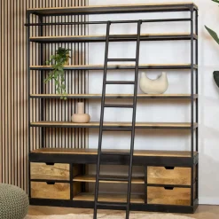 Cavetown Wandkasten|Boekenkasten|Boekenkast Industrieel mangohout Ladder Big zwart