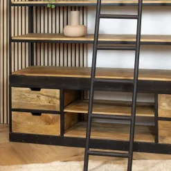 Cavetown Wandkasten|Boekenkasten|Boekenkast Industrieel mangohout Ladder Big zwart