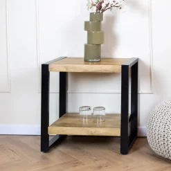Furndea Bijzettafels|Britt bijzettafel industrieel mangohout met onderblad 60cm