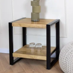 Furndea Bijzettafels|Britt bijzettafel industrieel mangohout met onderblad 60cm