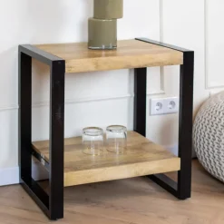 Furndea Bijzettafels|Britt bijzettafel industrieel mangohout met onderblad 60cm