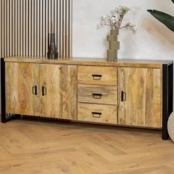 Furndea Dressoirs|Industriele Kasten|Britt Dressoir 3 deuren 3 lades Mangohout 200cm