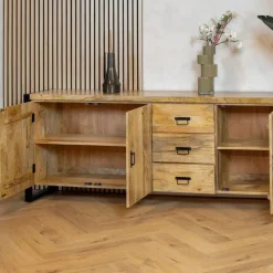 Furndea Dressoirs|Industriele Kasten|Britt Dressoir 3 deuren 3 lades Mangohout 200cm