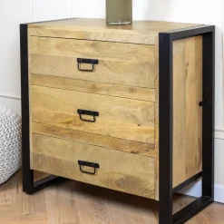 Furndea Ladenkasten|Industriele Kasten|Britt Ladenkast 3 lades mangohout 80cm