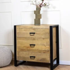 Furndea Ladenkasten|Industriele Kasten|Britt Ladenkast 3 lades mangohout 80cm
