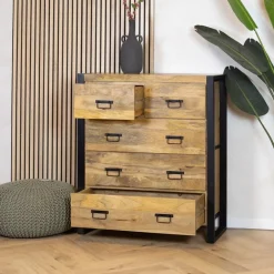 Furndea Wandkasten|Ladenkasten|Britt 5 lades kast industrieel mangohout 100x40x115cm