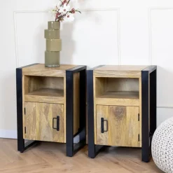 Furndea Nachtkastjes|Industriele Kasten|Britt Nachtkastje naturel deur links 45cm