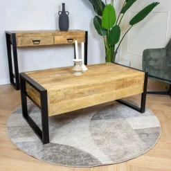 Furndea Salontafels|Britt salontafel industrieel mangohout met lades 120cm