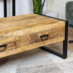 Furndea Salontafels|Britt salontafel industrieel mangohout met lades 120cm