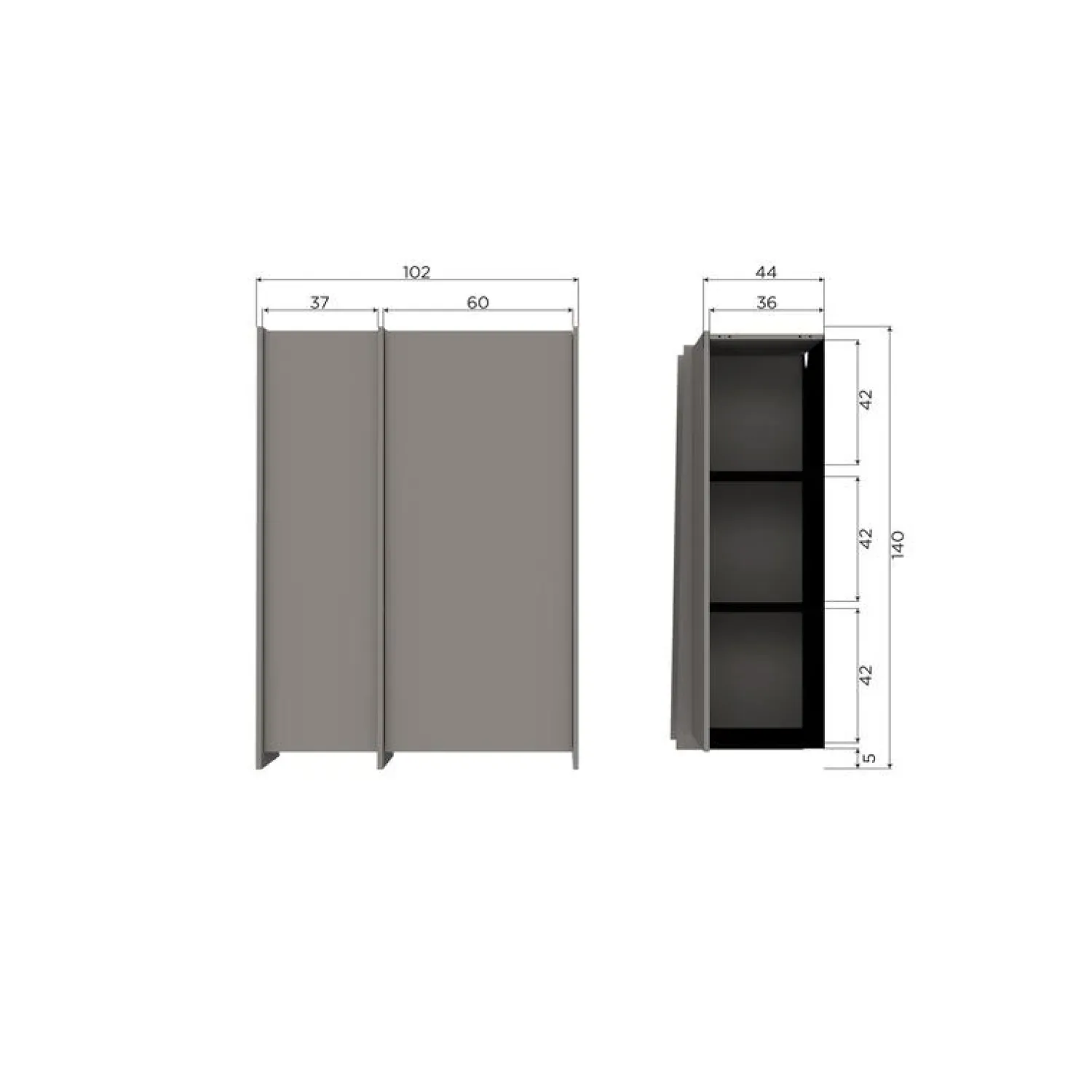 WOOOD Industriele Kasten|Kledingkasten|Brock Kledingkast 2-deurs Essen fineer Warmgrijs 102cm