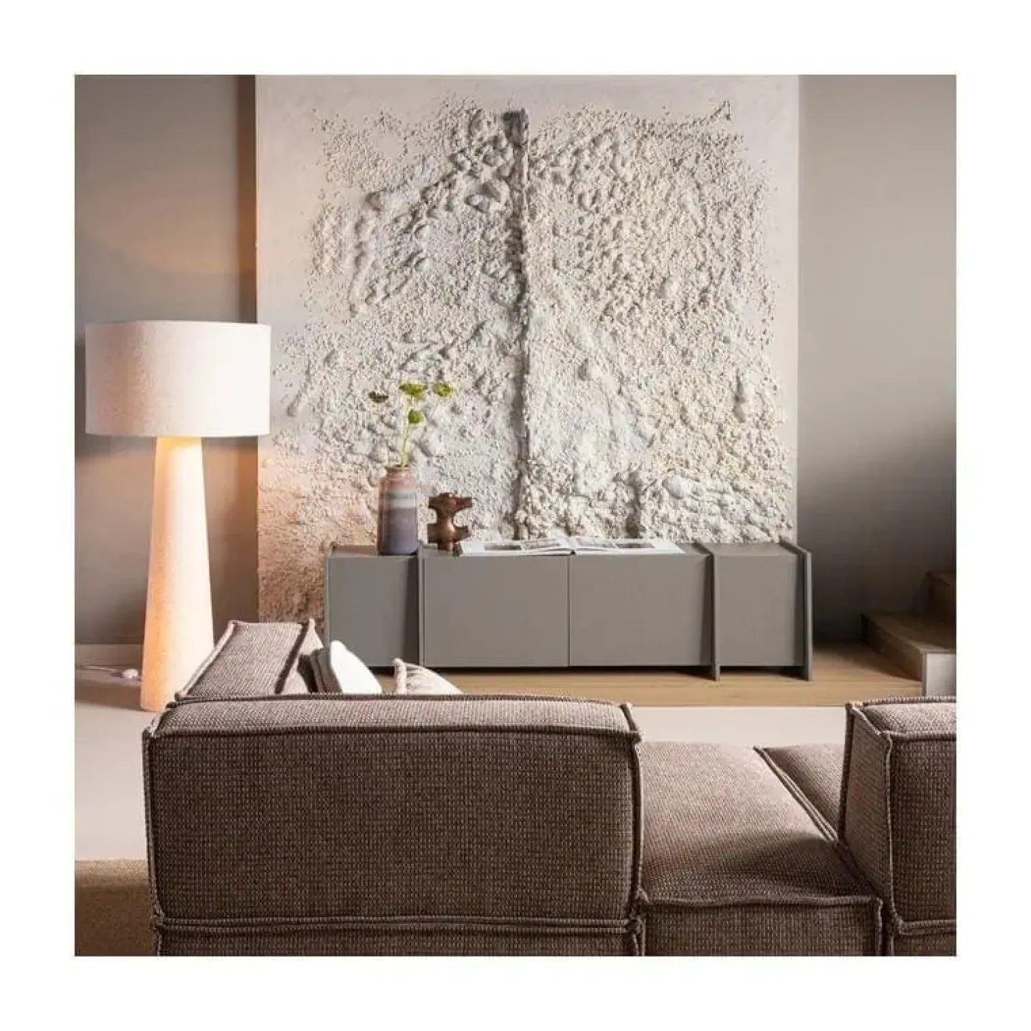 WOOOD Industriele Kasten|Tv Meubels|Brock Tv meubel Essen fineer Warmgrijs 200cm
