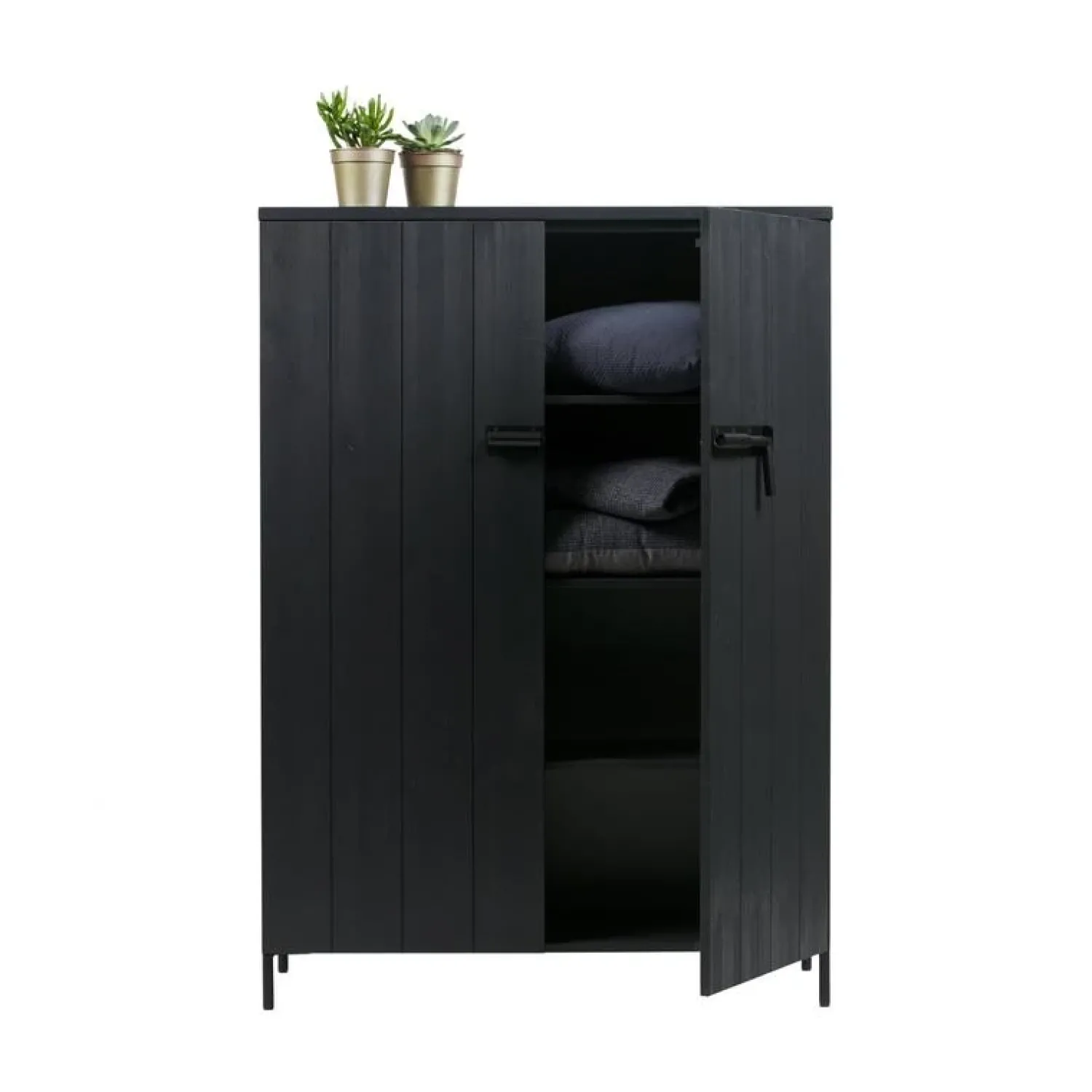 WOOOD Wandkasten|Industriele Kasten|Bruut 2-deurs Wandkast grenen zwart 100cm