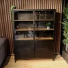 Cavetown Wandkasten|Vitrinekasten|Buffetkast industrieel Trevor zwart/ houten planken 140cm