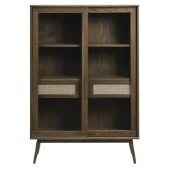 LykkeHome Boekenkasten|Vakkenkasten|Burcei vitrinekast donkerbruin eikenhoutfineer 160cm