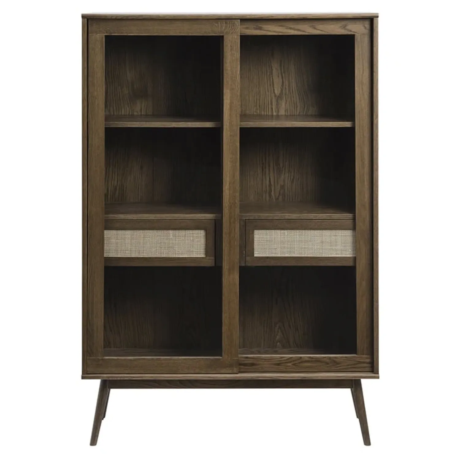 LykkeHome Boekenkasten|Vakkenkasten|Burcei vitrinekast donkerbruin eikenhoutfineer 160cm