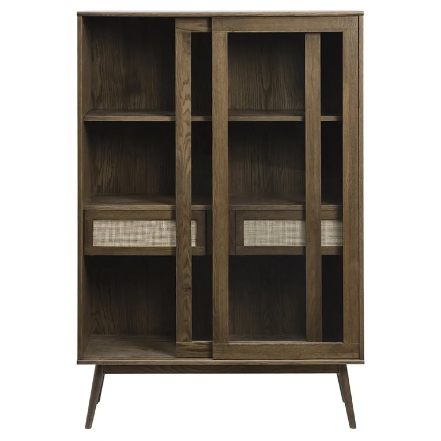 LykkeHome Boekenkasten|Vakkenkasten|Burcei vitrinekast donkerbruin eikenhoutfineer 160cm