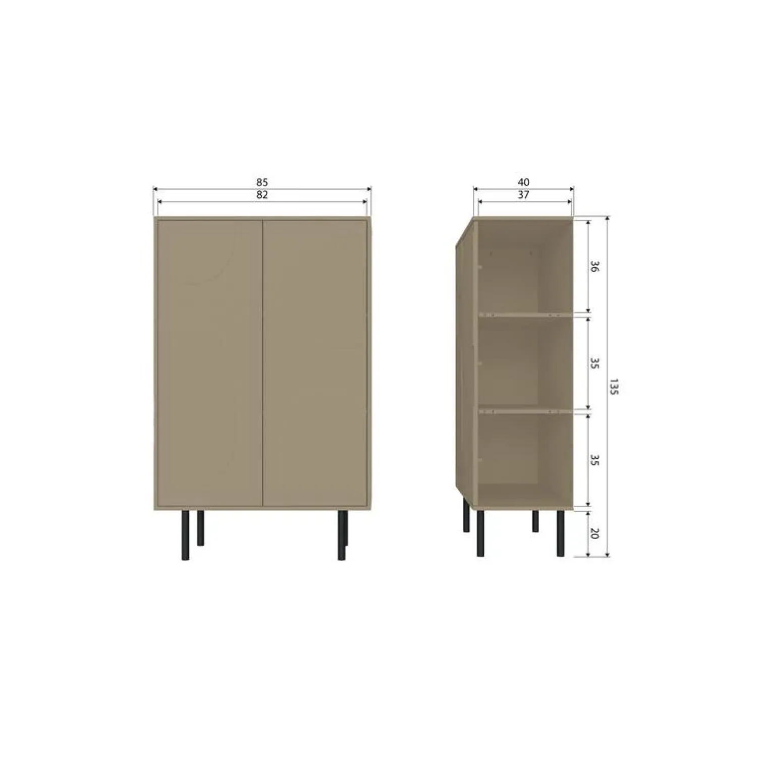 WOOOD Wandkasten|Industriele Kasten|Cadiz Opbergkast grenen taupe 85cm