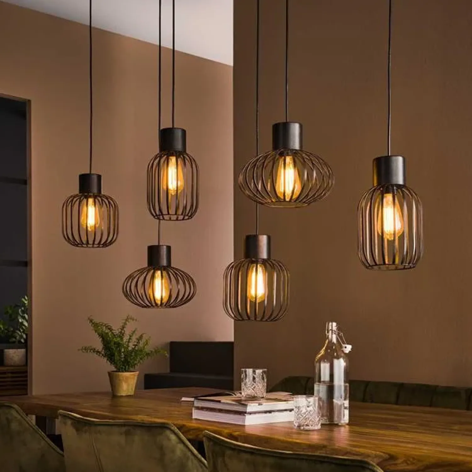 Kalfort Hanglampen|Cage 6-lichts Hanglamp Charcoal zwart
