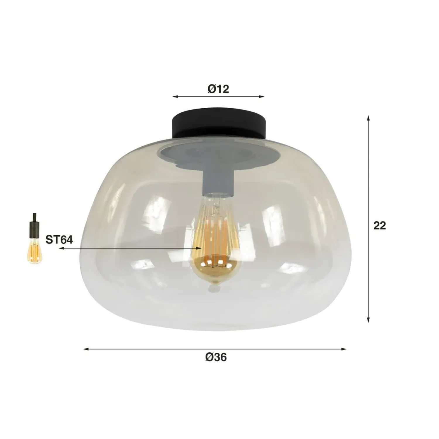 Kalfort Plafondlampen|Carlos 1-lichts Plafondlamp Amber glas