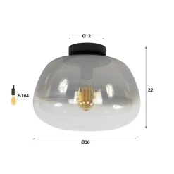Kalfort Plafondlampen|Carlos 1-lichts Plafondlamp Smoke glas