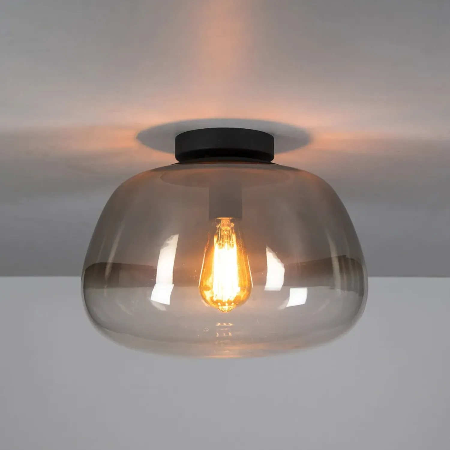Kalfort Plafondlampen|Carlos 1-lichts Plafondlamp Smoke glas