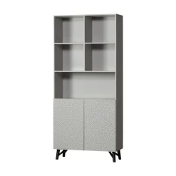 WOOOD Vakkenkasten|Industriele Kasten|Carved Organic 2-deurs opbergkast mangohout grijs 90cm