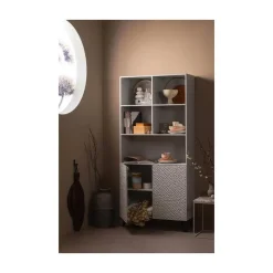 WOOOD Vakkenkasten|Industriele Kasten|Carved Organic 2-deurs opbergkast mangohout grijs 90cm