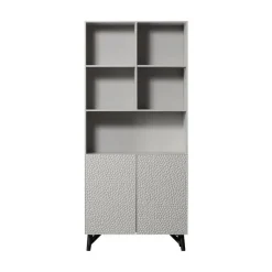 WOOOD Vakkenkasten|Industriele Kasten|Carved Organic 2-deurs opbergkast mangohout grijs 90cm