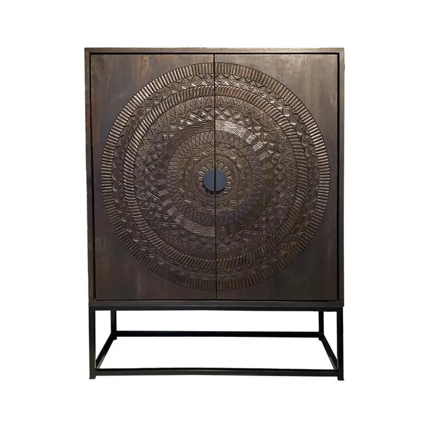 Livingfurn Wandkasten|Industriele Kasten|Carved Wandkast Bruin 140cm