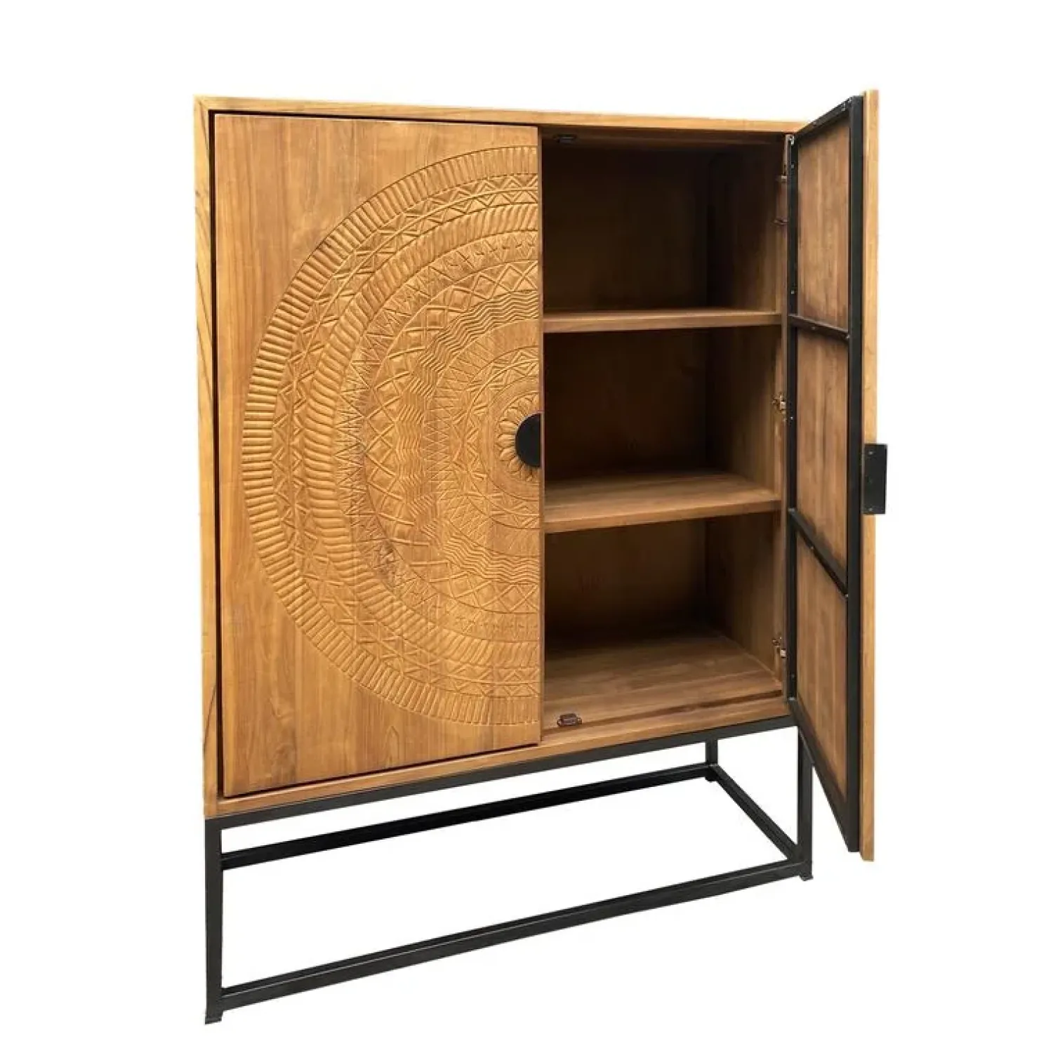 Livingfurn Wandkasten|Industriele Kasten|Carved Wandkast Naturel 140cm