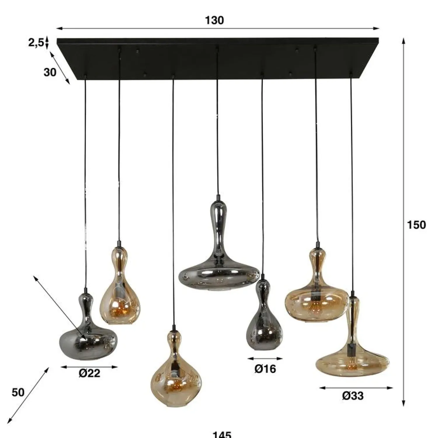Kalfort Hanglampen|Chloe 7-lichts glazen hanglamp