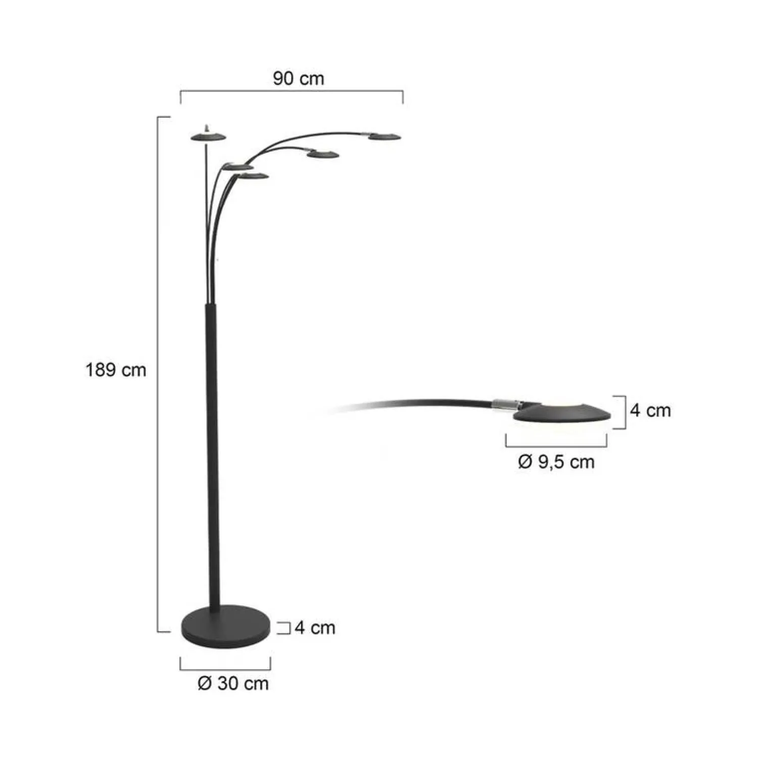 Steinmex Booglampen|Vloerlampen|Cinco 5-lichts Vloerlamp Zwart