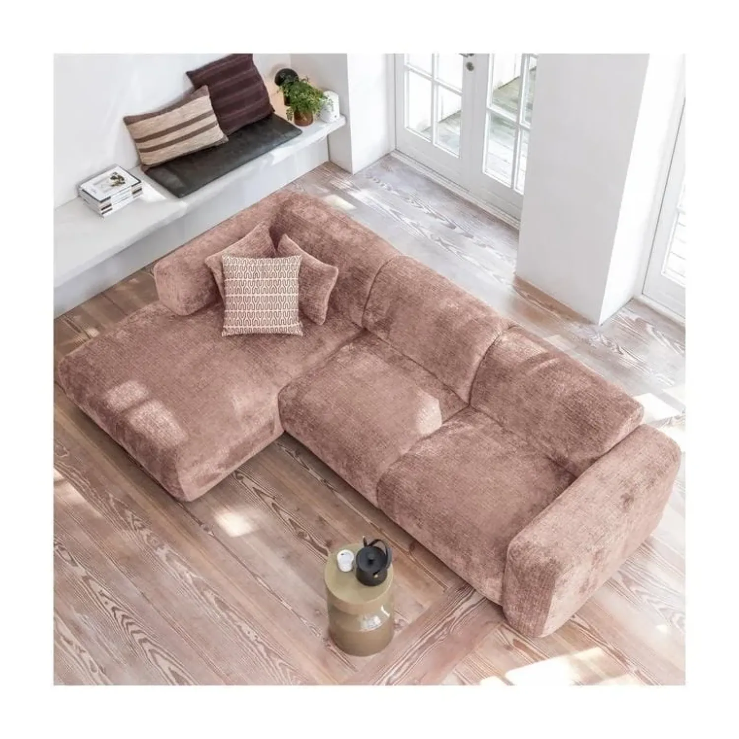 WOOOD Loungebanken|Cloud Chaise longue bank links chenille taupe/roze