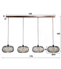 Kalfort Hanglampen|Conli 4-lichts hanglamp zwart / koper