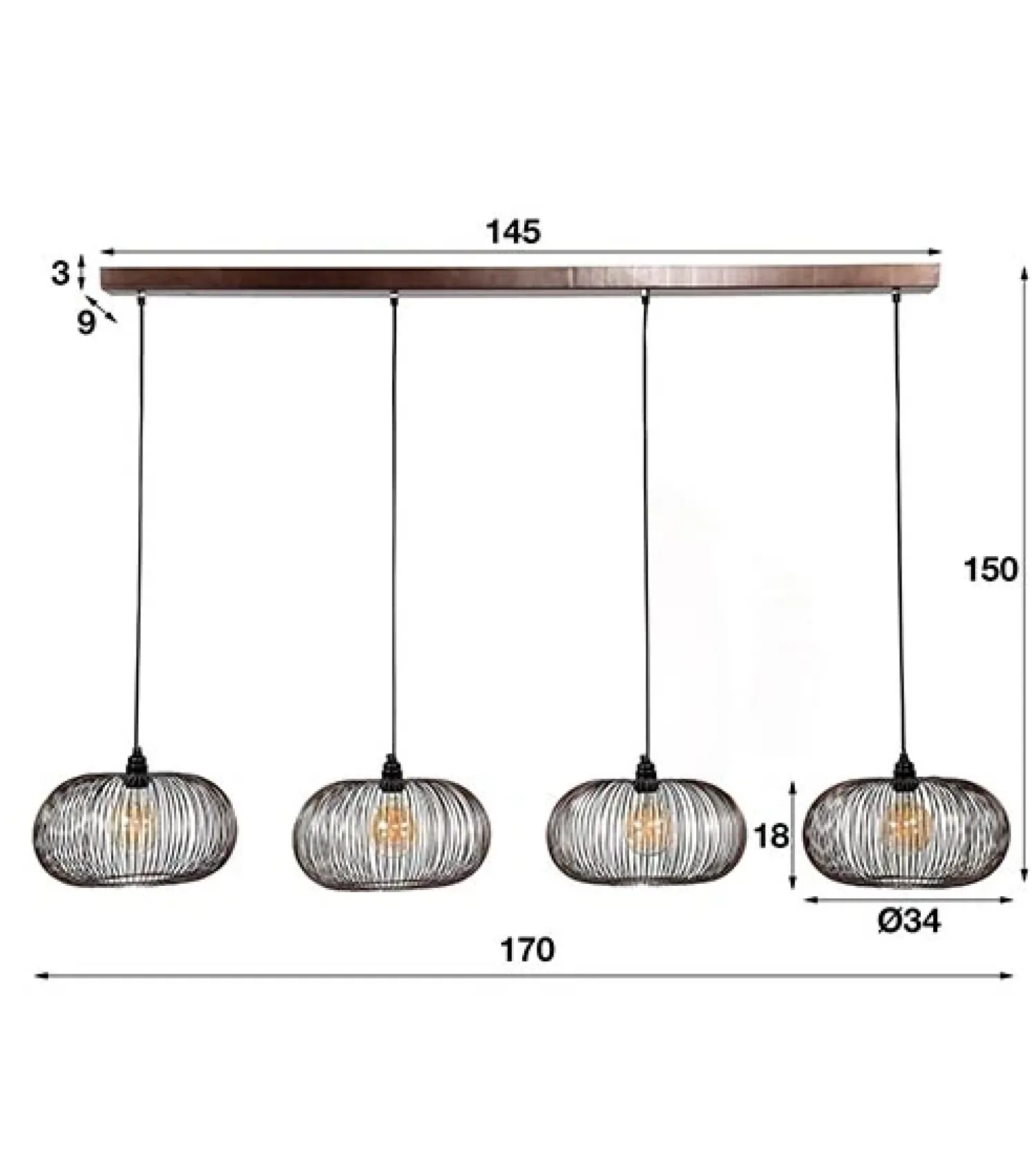 Kalfort Hanglampen|Conli 4-lichts hanglamp zwart / koper