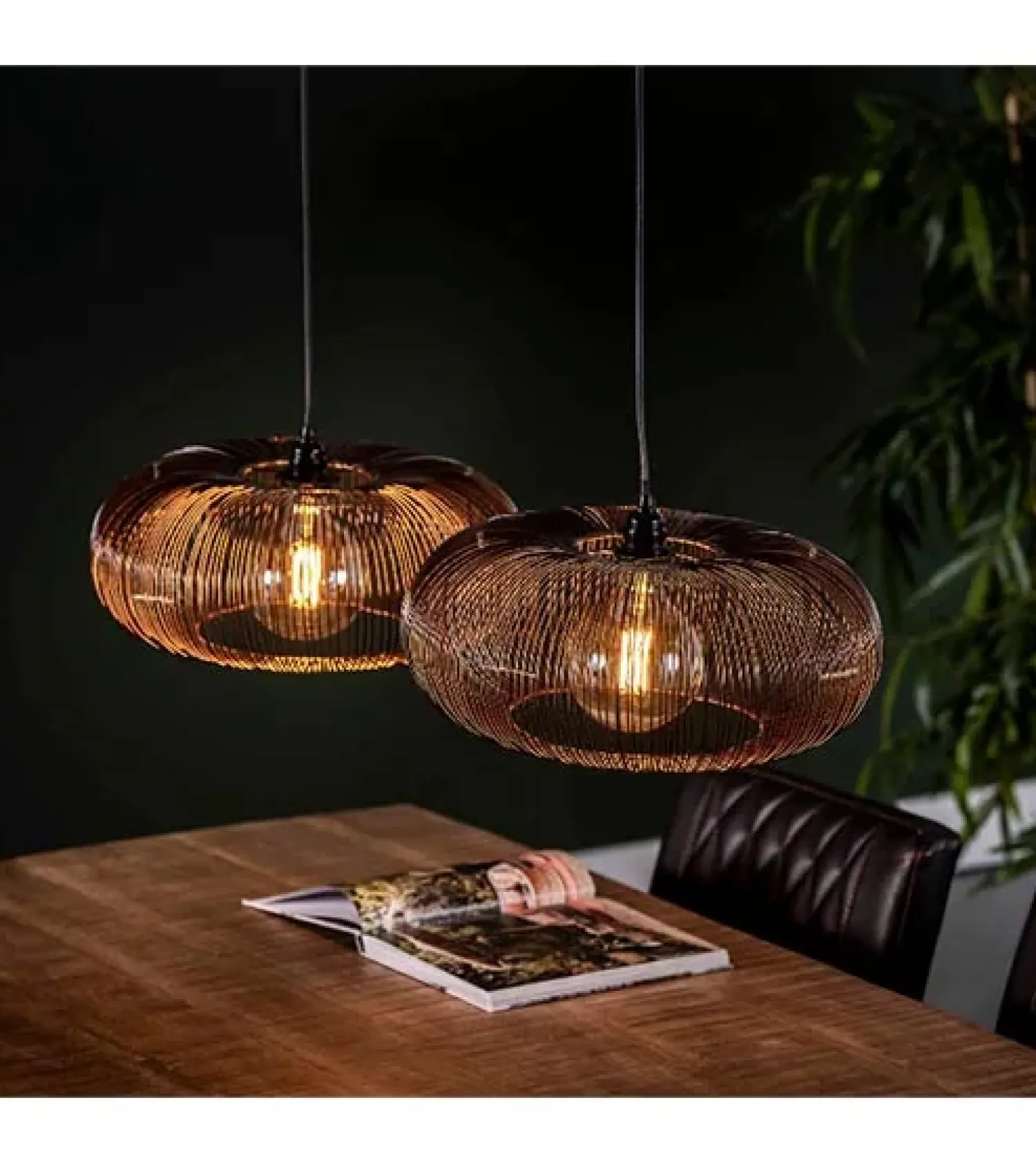 Kalfort Hanglampen|Conli 2-lichts hanglamp zwart nikkel/ koper