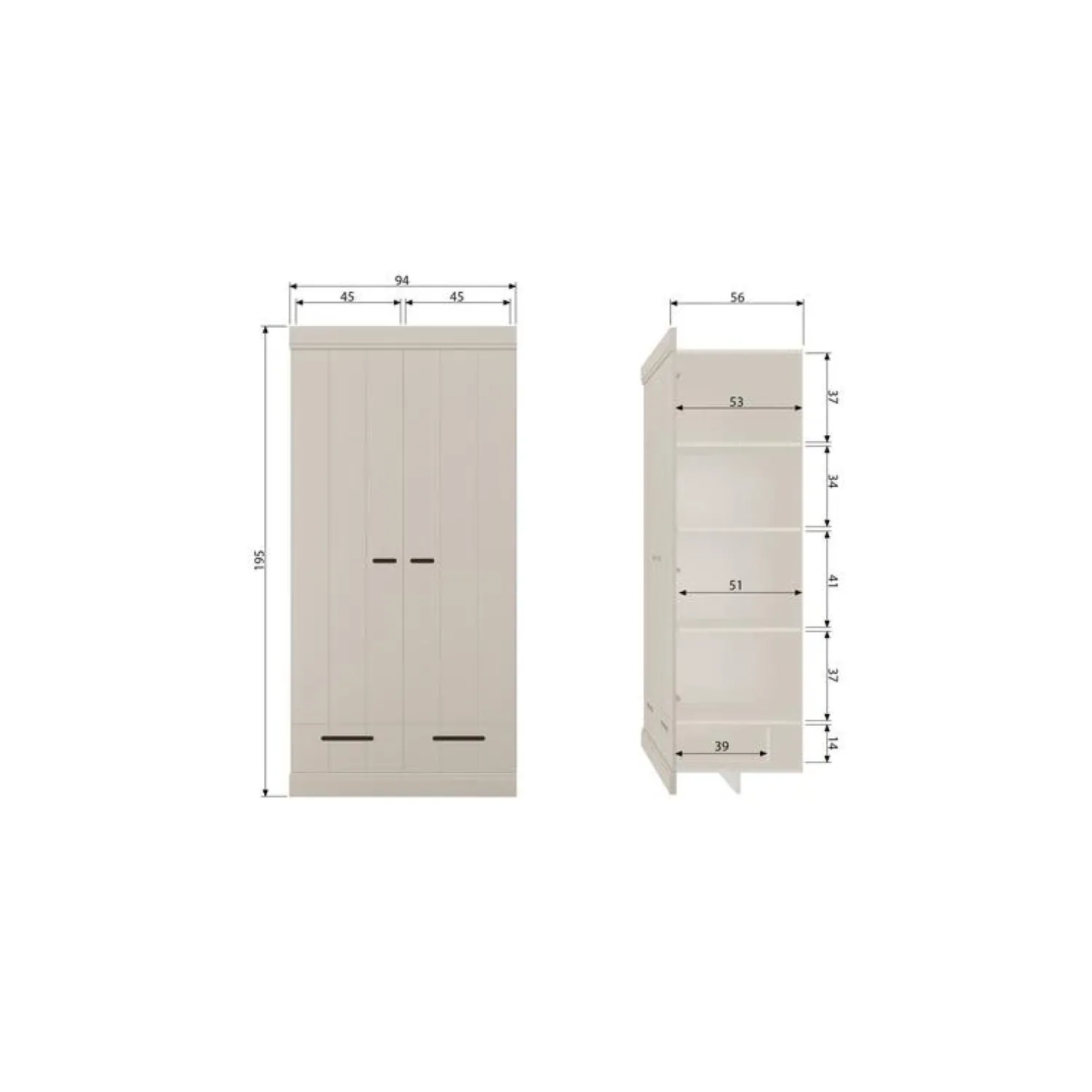 WOOOD Industriele Kasten|Kledingkasten|Connect 2-deurs Kledingkast met lade zand
