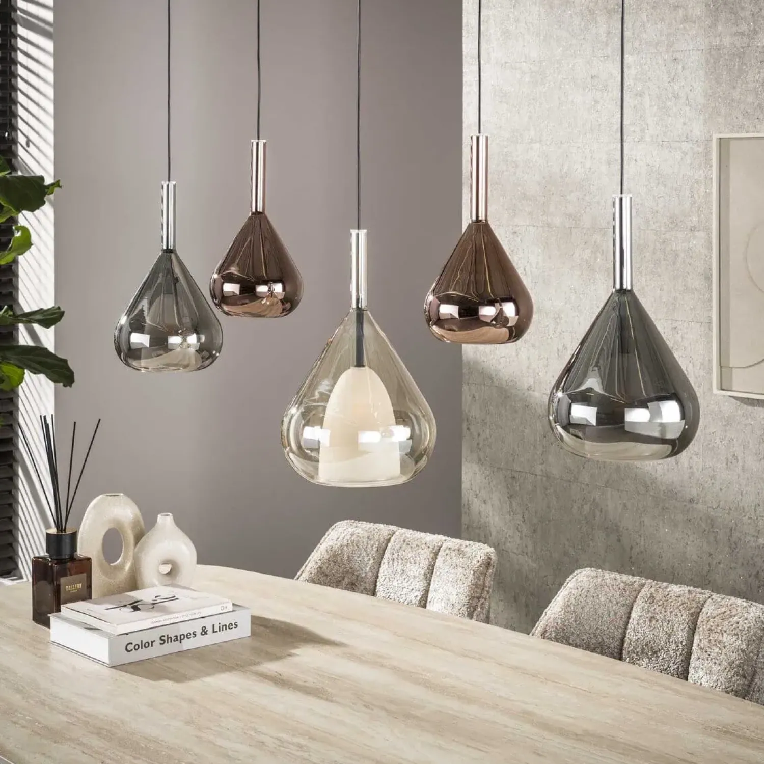Kalfort Hanglampen|Glazen Hanglamp|Corrado 5-lichts Hanglamp Meerkleurig