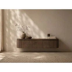 Livingfurn Industriele Kasten|Tv Meubels|Cortez Zwevend Tv meubel rond walnoot 140cm