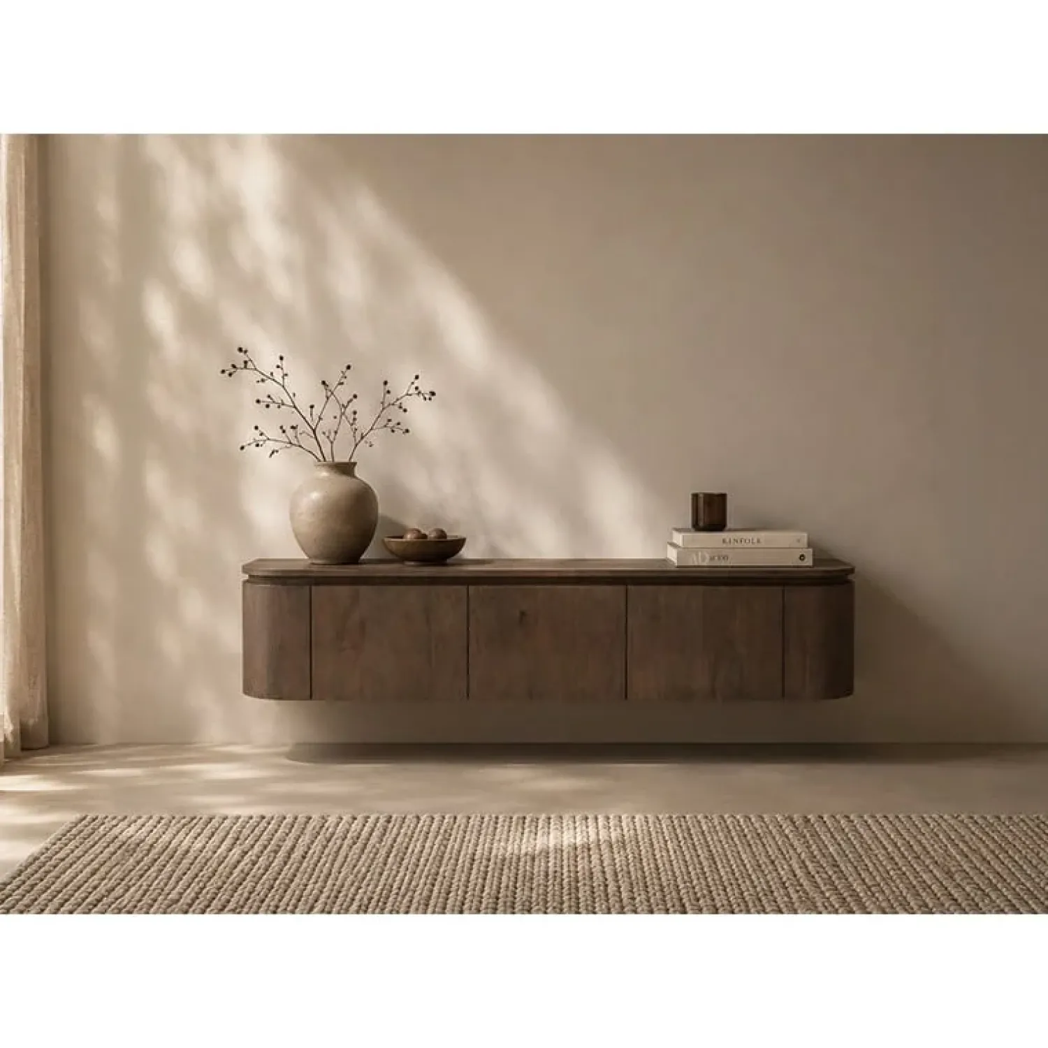 Livingfurn Industriele Kasten|Tv Meubels|Cortez Zwevend Tv meubel rond walnoot 140cm