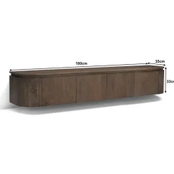 Livingfurn Industriele Kasten|Tv Meubels|Cortez Zwevend Tv meubel rond walnoot 180cm