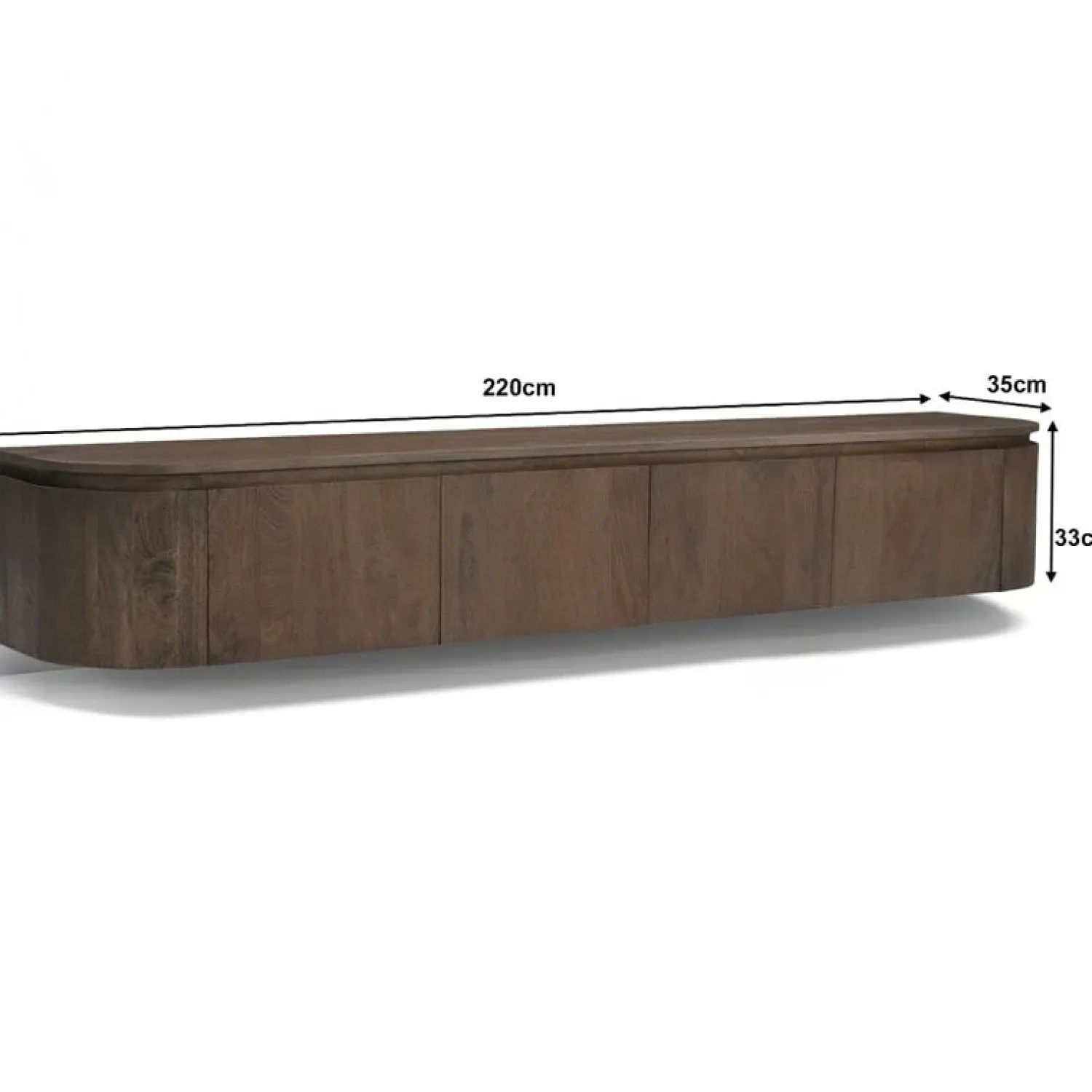 Livingfurn Industriele Kasten|Tv Meubels|Cortez Zwevend Tv meubel rond walnoot 220cm