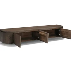 Livingfurn Industriele Kasten|Tv Meubels|Cortez Zwevend Tv meubel rond walnoot 220cm