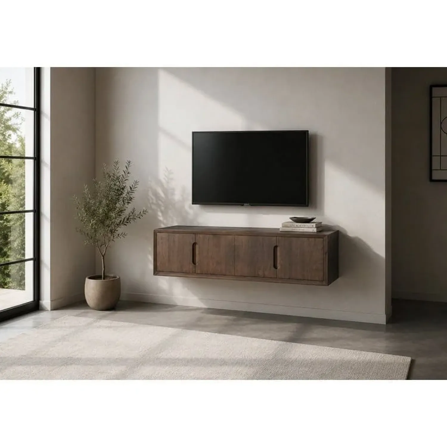 Livingfurn Industriele Kasten|Tv Meubels|Cortez Zwevend Tv meubel walnoot 140cm