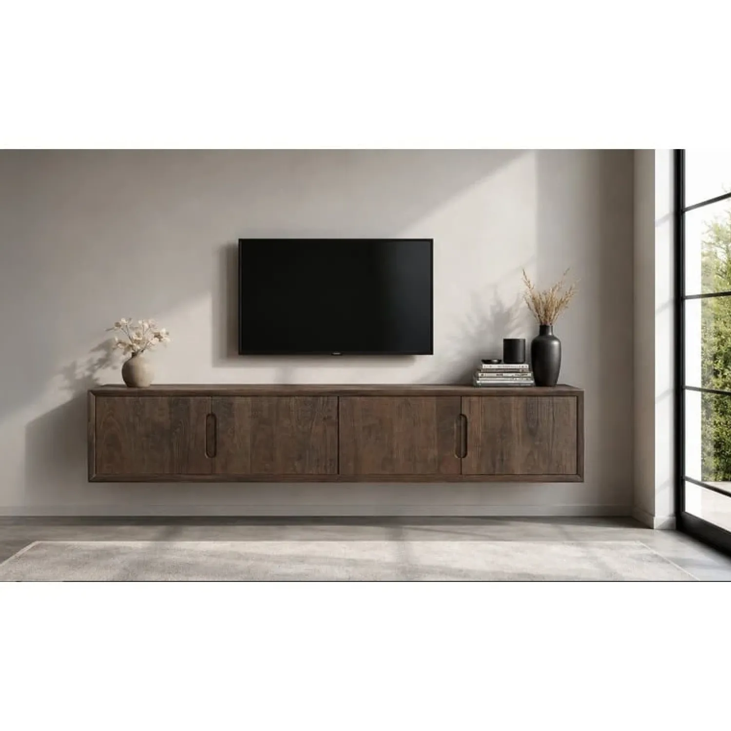 Livingfurn Industriele Kasten|Tv Meubels|Cortez Zwevend Tv meubel walnoot 180cm