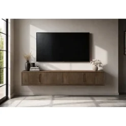 Livingfurn Industriele Kasten|Tv Meubels|Cortez Zwevend Tv meubel walnoot 220cm
