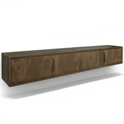 Livingfurn Industriele Kasten|Tv Meubels|Cortez Zwevend Tv meubel walnoot 220cm