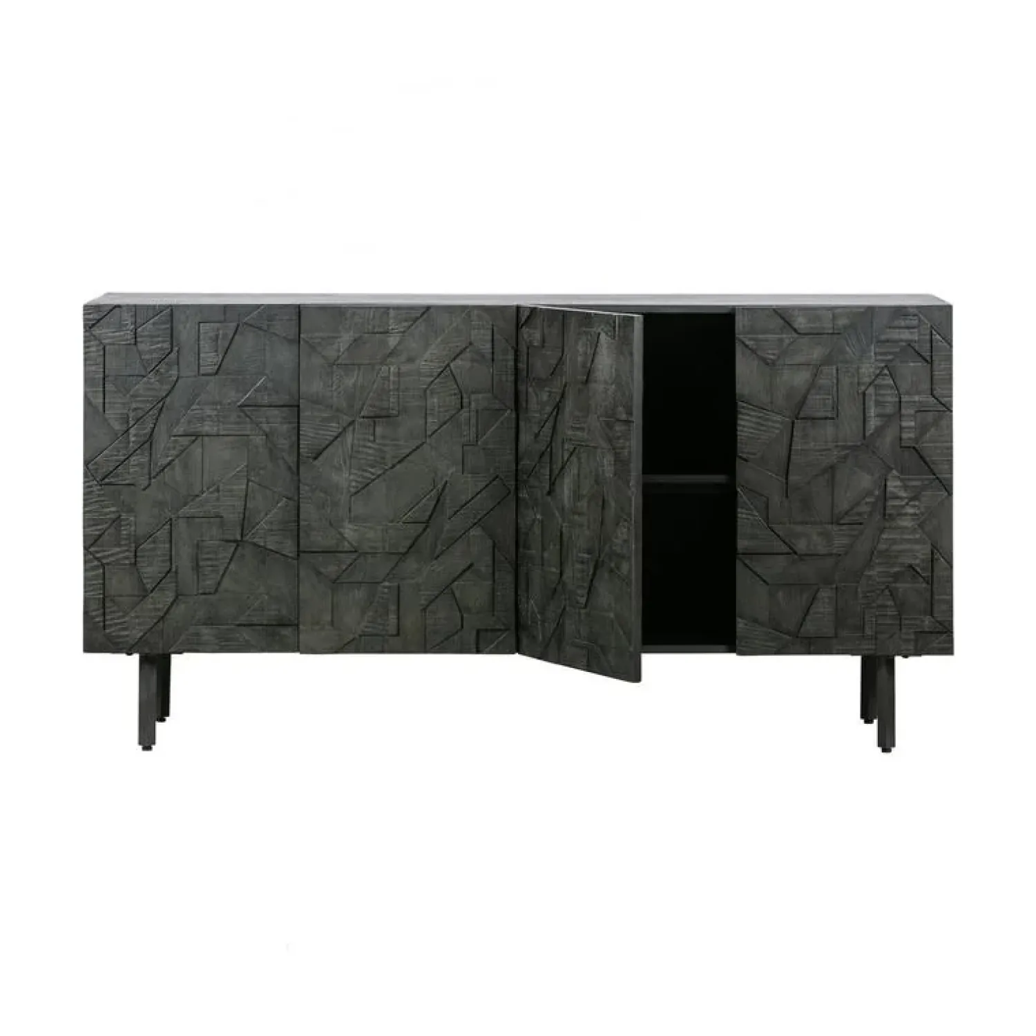 WOOOD Dressoirs|Industriele Kasten|Counter Dressoir hout/metaal zwart 160cm