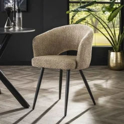 Kalfort Eetkamerstoelen|Cozy Eetkamerstoel Boucle Zand